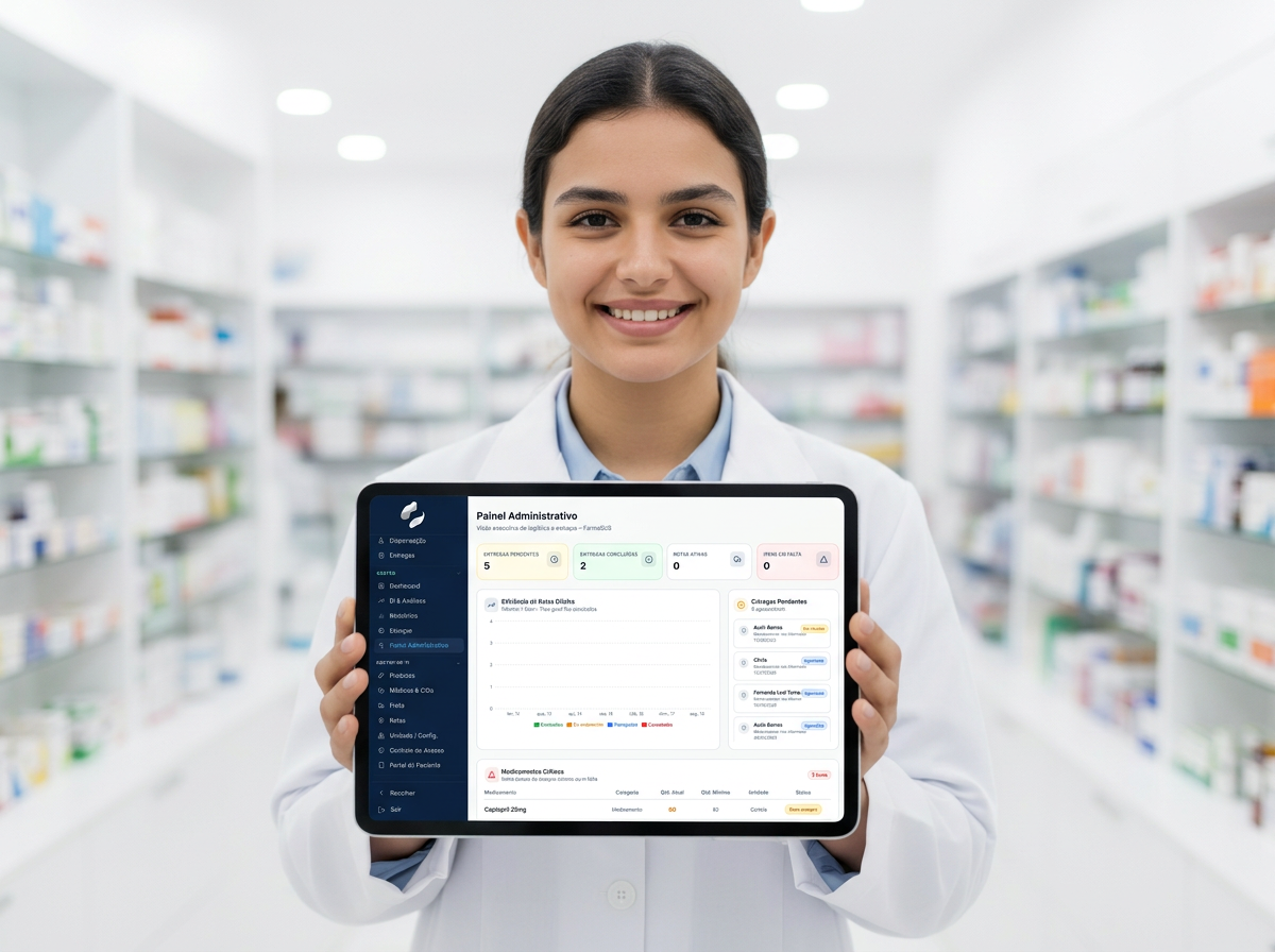 Profissional de saúde utilizando o sistema FarmaSUS em um tablet